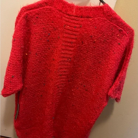 BCBGMAXAZRIA CARDIGAN CHUNKY CONFETTI KNIT SWEATER OPEN FRONT RED COLOR SIZE L - Picture 12 of 16